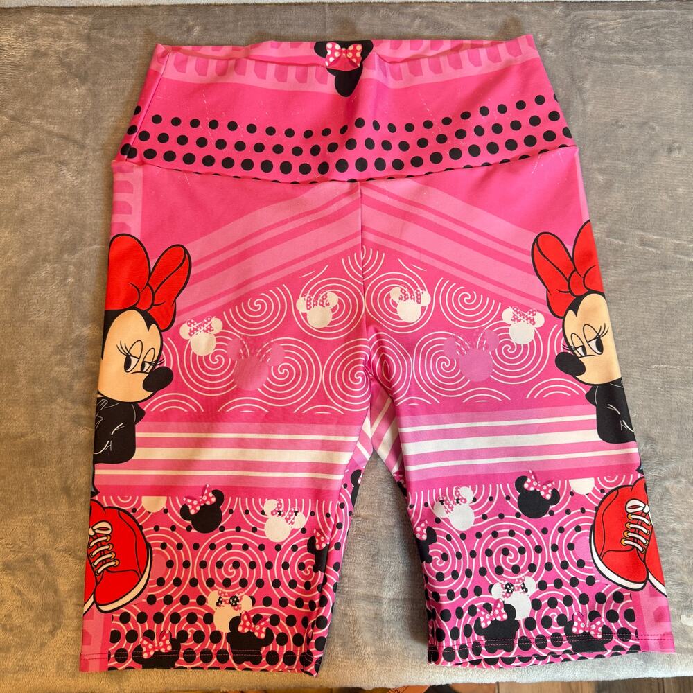 Disney Minnie Mouse Pink Polka Dot Biker Shorts Leggings Womens 2XL Stretch